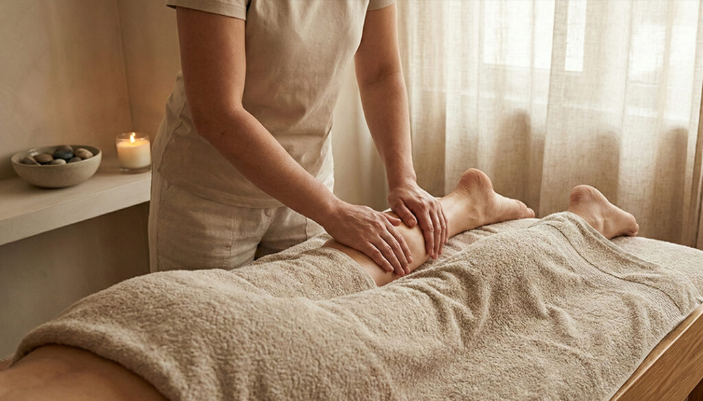 Masaż regeneracyjny nóg w MOA Andrychów. Profesjonalny zabieg przynoszący ulgę w bólu i napięciu mięśni.